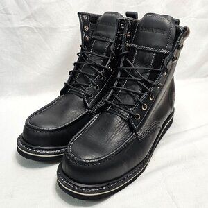 BONANZA Jet Black Premium Full Grain Leather Work Boots Men's Size 12D NEW